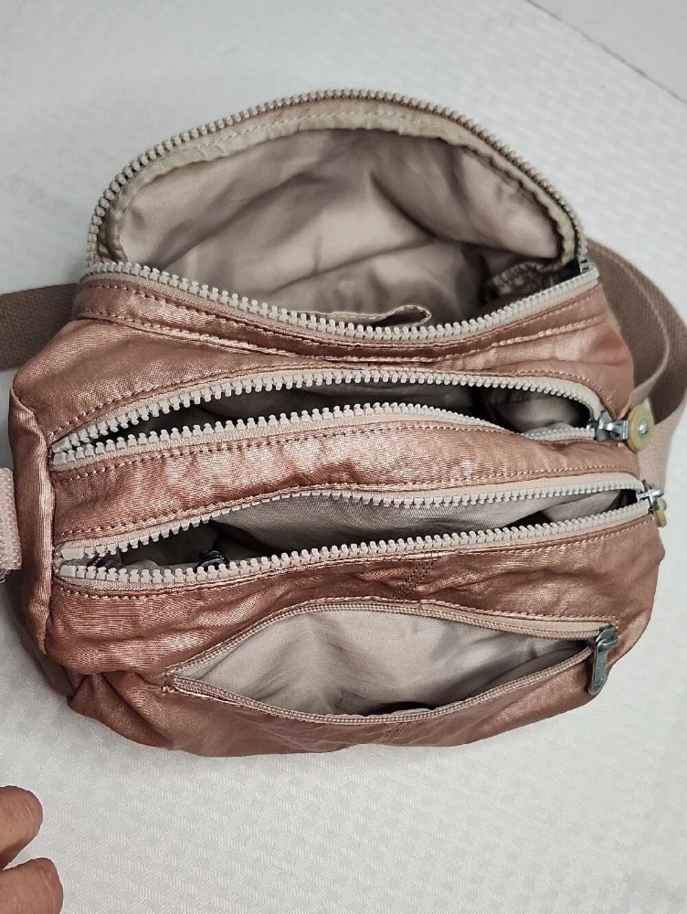 Kipling Rose Metallic Bag With  Monkey Keychain